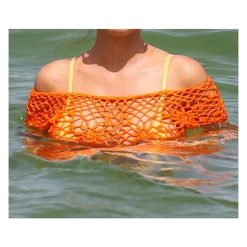 Ženy, ruční háčkování bikiny kryt ups Off rameno, plážové oblečení