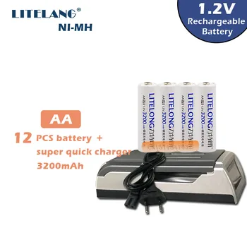 4 x AA 3200mAh Ni-MH dobíjecí baterie + inteligentní 4 cheenl AA/AAA nabíječka MŮŽE nabíjet alkalické Ni-MH Nikl-kadmiové baterie