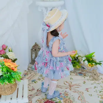 Dětská Letní Španělsku Přizpůsobit Šifón s hlubokým Výstřihem Lotus Leaf Límec plesové Šaty Princezna Šaty pro Dívky Narozeniny, Velikonoce, Svatební Party