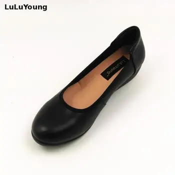 Ruční pohodlné měkké podešev originální kožené ležérní boty dámské černé kožené pracovní boty klíny