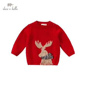 DB15994 dave bella zimní dětské unisex Vánoční cartoon pletené svetr děti módní batole butik topy