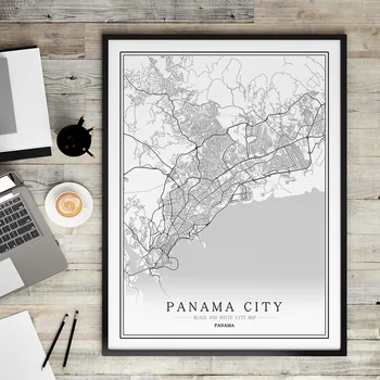 Panama Kreativní mapa města Abstraktní Plátno Obraz Černá a bílá Zeď Umění Tisku, Plakát, Obraz, bytové Dekorace, Malování