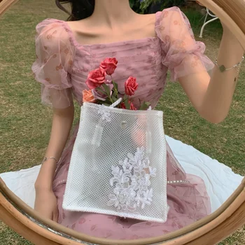 Japonské Sladké Roztomilé Gothic Lolita Šaty Ženy Letní Elegantní Růžové Síťoviny Květinovým Potiskem Víla Princezna Šaty Dívky Cosplay Kostýmy