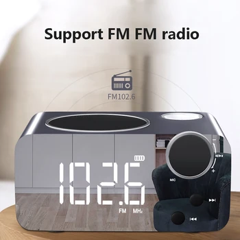 Budík FM Rádio Snímací Elektronické Desktop Stůl Hodiny Bezdrátový Bluetooth Reproduktor Luminova Dotykové Hodinky Led Digitální Zrcadlo