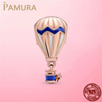 Cestovní Kouzlo, 925 Sterling Silver Modrý horkovzdušný Balón, Cestování, Kouzlo Korálků fit pro Pandora Náramek Originální Stříbro 925 Šperky
