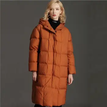 4XL Plus velikost Zimní jediného breasted nad kolena déle real kachna dolů kabát ženy s kapucí, silnější, super teplé dolů kabát wq501