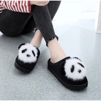 Dámské Pantofle Zimní Nazouvací Krátké Plyšové Teplé Karikatura Animace Panda Dámské Pantofle Ženy Krytý Domácí Ploché Pohodlné Boty
