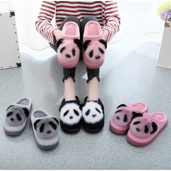 Dámské Pantofle Zimní Nazouvací Krátké Plyšové Teplé Karikatura Animace Panda Dámské Pantofle Ženy Krytý Domácí Ploché Pohodlné Boty