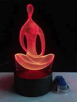 Hot Meditace, Jóga 3D Lampa Novetly Domácí Výzdoba Osvětlení Atmosféru Ložnice Noční Světlo LED USB Vícebarevná Indické Osobu Dárky