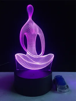 Hot Meditace, Jóga 3D Lampa Novetly Domácí Výzdoba Osvětlení Atmosféru Ložnice Noční Světlo LED USB Vícebarevná Indické Osobu Dárky