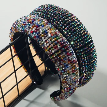 Luxusní Barokní Plnou Multi Barva Crystal Čelenka Ručně Vyráběné Jiskřivý Drahokamu Čalouněný Černobílá Ženské Svatební Vlasy Příslušenství