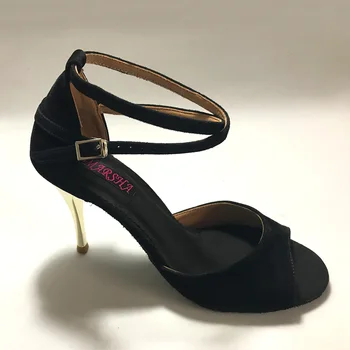 9 cm vysoký podpatek Black Latin Taneční Boty Pro ženy, Salsa boty praxe boty pohodlné latinské boty MS6237BLSL Pravé kůže