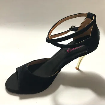 9 cm vysoký podpatek Black Latin Taneční Boty Pro ženy, Salsa boty praxe boty pohodlné latinské boty MS6237BLSL Pravé kůže