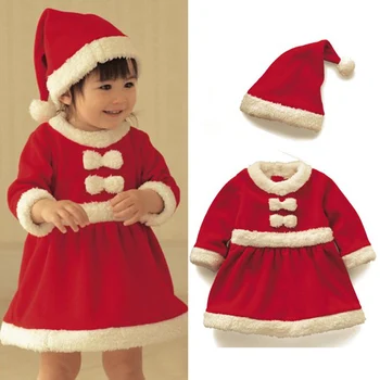 Dítě chlapci dívky oblečení sada zimních dítě Vánoční kostým 2018 nové červené šaty+červený klobouk 2ks sada teplé oblečení