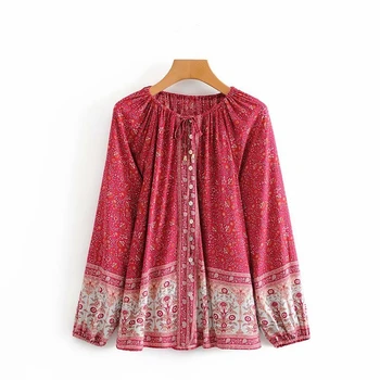 Vintage módní ženy Boho Květinové Tisk Šátky krátké Kimono Dámy V Krku batwing Rukáv Halenky Neformální Blusas