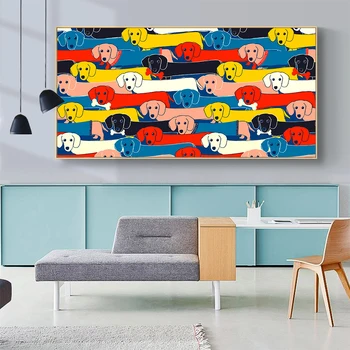 AAVV Plakát Wall Art Zvířat olejomalba Psa a panda Plátno Obraz Štěně Přátelství Pro Obývací Pokoj Domácí Dekor Bez Rámu