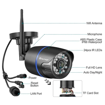 Techage 1080P Wi-fi IP Kamera Venkovní Bezdrátové Bezpečnostní Kamery IP66 Vodotěsné Detekce Pohybu Audio Záznam bezpečnostní Kamery