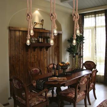 Průmyslové Retro Stylu Country Lano Přívěsek Lampy Konopný Provaz Stropní Světlo Závěsné Světlo Vintage Styl LED Žárovky Home Decore