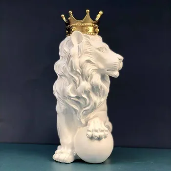 VILEAD Zlatá Koruna Lví Král Socha Nordic Řemeslné Domácí Kancelář Dekorace Lví Král Model Zvířat, Umění Sochařství