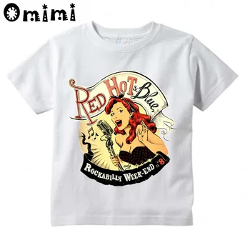 Chlapci/Dívky, Rockabilly 1960 Klasické Tištěné T Košile Děti Krátký Rukáv Topy dětské Bílé Tričko