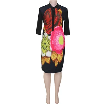 2018 Nové Módní Design, Tradiční Africké Oděvy Tisk Dashiki Pěkný Krk Šaty pro Ženy