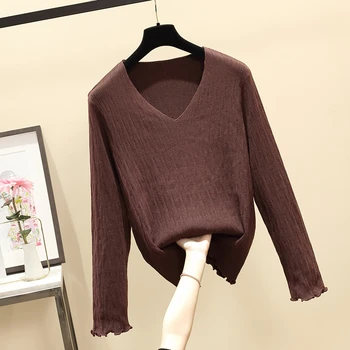 Plus velikost v-neck pletené pulovry svetry pro ženy 2020 podzim korejský styl slim základní pletené topy nadrozměrných Ženské propojek