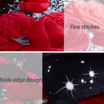 Nový Styl Červený Květ 3D Ložní prádlo Set Peřinu Prostěradlo povlak na Polštář Ložní Prádlo Přikrývky Kryt Queen