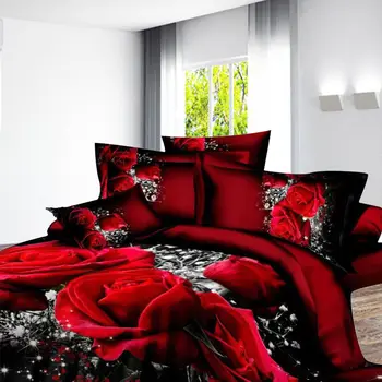 Nový Styl Červený Květ 3D Ložní prádlo Set Peřinu Prostěradlo povlak na Polštář Ložní Prádlo Přikrývky Kryt Queen
