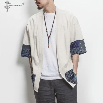 Japonský Samuraj Tradiční Neformální Prádlo Košile Bundy Muži Čínský Streetwear Kimono Košile Kabát Povlečení Cardigan Kabát Plus Velikost