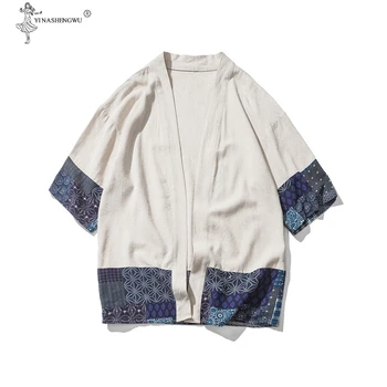 Japonský Samuraj Tradiční Neformální Prádlo Košile Bundy Muži Čínský Streetwear Kimono Košile Kabát Povlečení Cardigan Kabát Plus Velikost