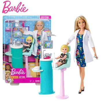Barbie Kariéru Zubaře Panenka Playset & Playset Předstírat, že Lékař Hračka S Příslušenstvím Boneca Pro Děti, Dárek k Narozeninám Krabici FXP16