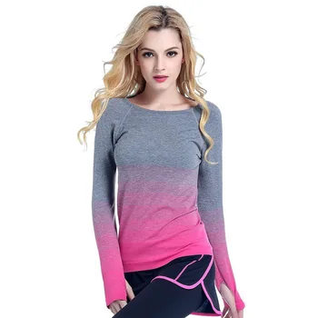 Sport Ženy barva přechodu dlouhý rukáv tričko elastické lady Jóga T-košile, Venkovní Nový