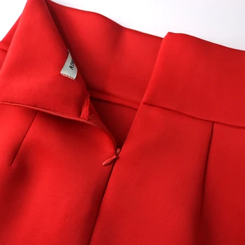 Ženy Červené Dva Kusy Set Crop Topy Vysokým Pasem Sukně Poloviční Rukávy Jupes s Opasek Elegantní Módní Obleky, Elegantní Kanceláři Opotřebení