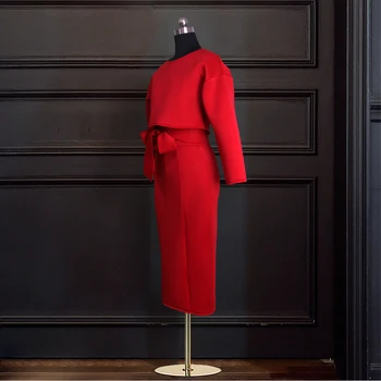 Ženy Červené Dva Kusy Set Crop Topy Vysokým Pasem Sukně Poloviční Rukávy Jupes s Opasek Elegantní Módní Obleky, Elegantní Kanceláři Opotřebení