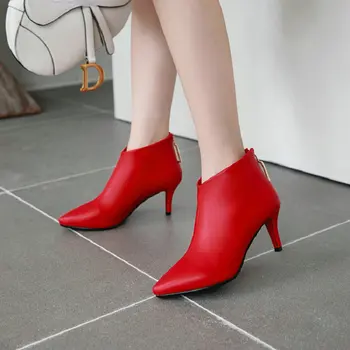 Sianie Tianie 2020 vysoce kvalitní ženy boty, bílé červené černé boty na podpatku kotníkové boty pro ženy tenké vysoké podpatky zimní boty velikost 43