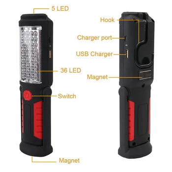 Dobíjecí USB LED Svítilna Pracovní Světlo Lampy 41LEDs Magnetické Pochodeň Stojan Otočný Háček pro Kempování, Dílny, autoservisy