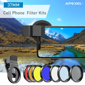 APEXEL 7in1 Plný Filtr, Objektiv Full Kit Červená Žlutá Barva ND32 CPL Hvězdičkový Objektiv Fotoaparátu Filtr S 37mm klip pro chytré telefony 37UV-F