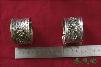 Ručně tkané,Miao Národnost náramek široký národní vítr ruční ornament osobnosti těžký Miao stříbrné brnění, starožitné šperky