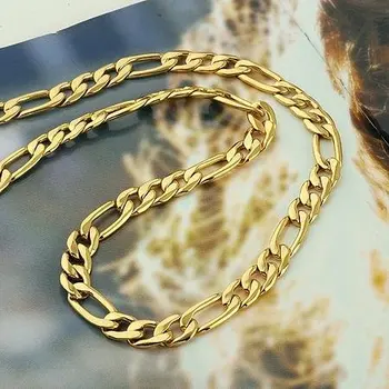 Zlatý Náhrdelník Řetězce, Skutečný 18 k Žluté G/F Solid Pánské Figaro Odkaz Design 24'