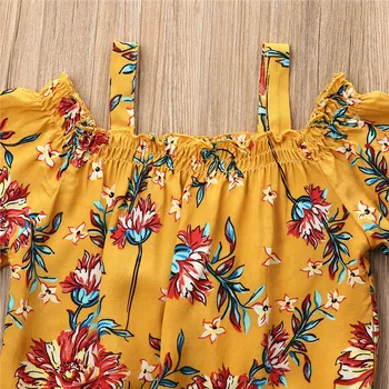 Děti Dítě Dívky Šaty Off Rameno Květinové tisk svetr popruh T-košile Denim zip Sukně 2ks bavlna Batole Letní Oblečení