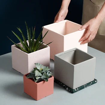 Nordic Industrial Styl Barevné Keramické Květiny A Květináče Šťavnaté Květináč Green Cube Tvar Květináče S Otvorem Odpovídající Zásobník