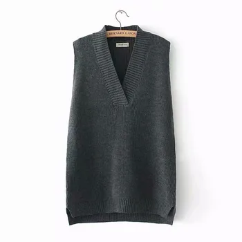 2020 Módní oversize ženy pletené svetr vesta bez rukávů V-neck svetr žena plná barva svetr vesta topy vesta G911