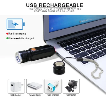 USB Oplaadbare Zaklamp Mini Kapesní Svítilna COB Světlo Boční Magneet 4 Režimy Zoomovatelný LED Zaklamp Waterdicht Tactische Zaklamp