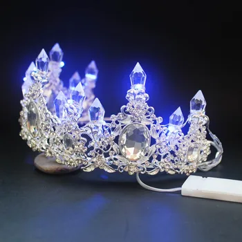 Nové Retro Stylu Baroka Zářící LED Světlo Crystal Diadém Koruny Nevěsta Noiva svatební Svatební Party Vlasy, Šperky Dárek pro Ženy, Dívka