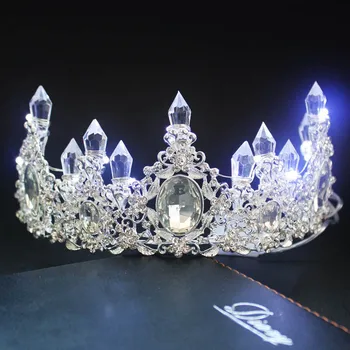 Nové Retro Stylu Baroka Zářící LED Světlo Crystal Diadém Koruny Nevěsta Noiva svatební Svatební Party Vlasy, Šperky Dárek pro Ženy, Dívka
