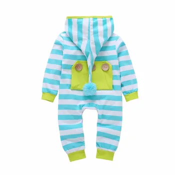 2020 Hot prodej Podzimní dětské oblečení s Kapucí Dlouhý rukáv baby rompers modré stripe dítě, chlapec, dívka, oblečení nastavit novorozence Oblečení