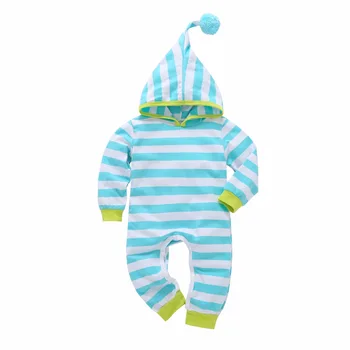 2020 Hot prodej Podzimní dětské oblečení s Kapucí Dlouhý rukáv baby rompers modré stripe dítě, chlapec, dívka, oblečení nastavit novorozence Oblečení