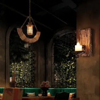 Retro Venkovské Dřevěné Nástěnné Lampy Kreativní Obývací Pokoj, Chodba Dekorace Světlo, Restaurace, Noční Masivního Dřeva Se Skleněným Krytem Nástěnná Svítidla