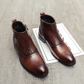 Britský styl muži ležérní párty klub šaty kotníkové boty kráva kožené boty, bod toe chelsea boot krátké bota masculina mans