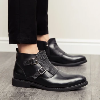 Britský styl muži ležérní párty klub šaty kotníkové boty kráva kožené boty, bod toe chelsea boot krátké bota masculina mans